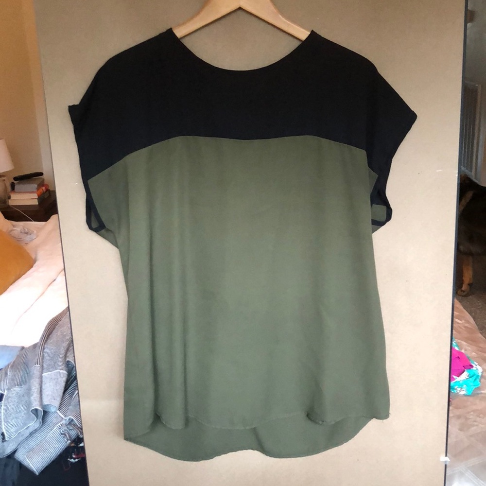 Black and army green blouse